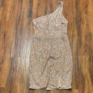 Altar'd State Gold Sequin One-Shoulder Dress
